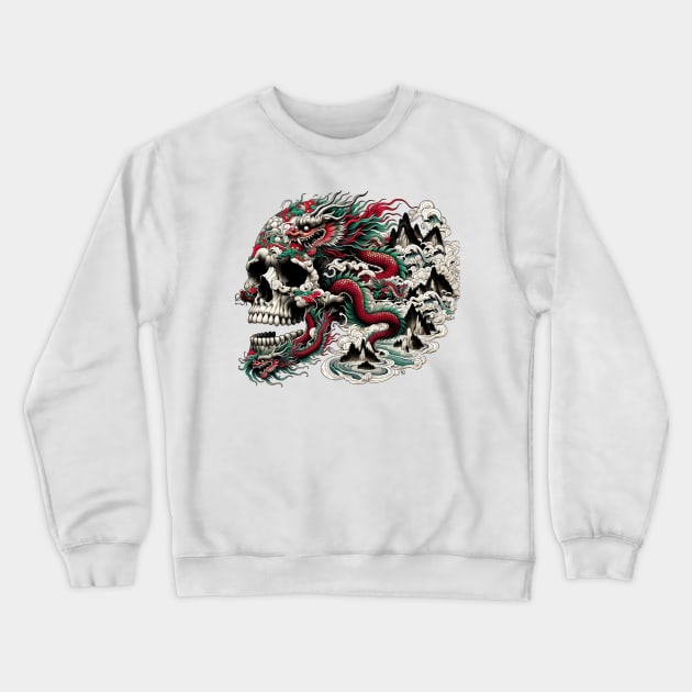 Skull and Chinese Dragon Crewneck Sweatshirt by TooplesArt